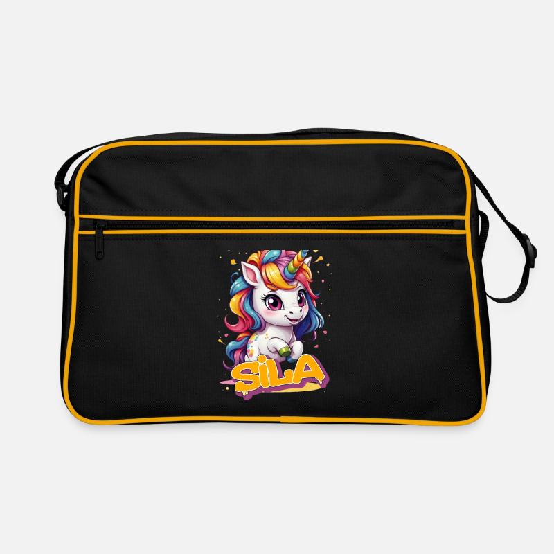 SILA - Schöner Mädchen Name mit süßem Einhorn Retro Tasche