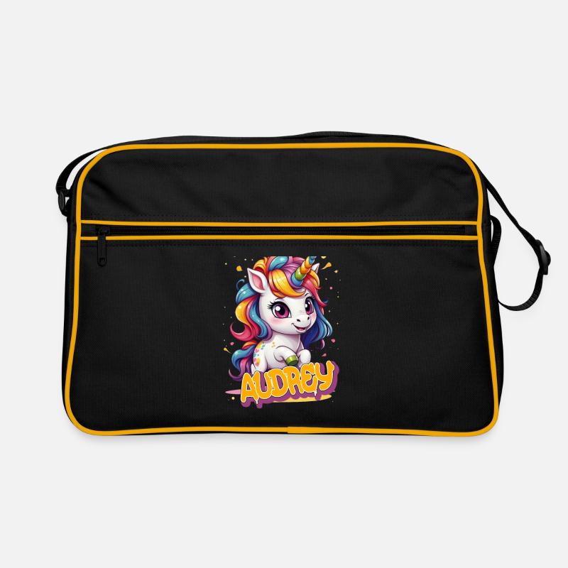 AUDREY - Schöner Mädchen Name mit süßem Einhorn Retro Tasche
