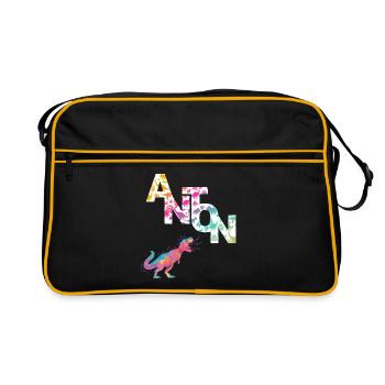 ANTON - Beau prénom de garçon avec dinosaure - Sac Retro - noir/or - Devant