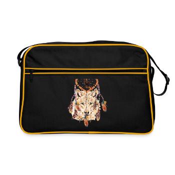 Wolf Dream Catcher Falcon - blue eyes - Retro Bag - black/gold - Front