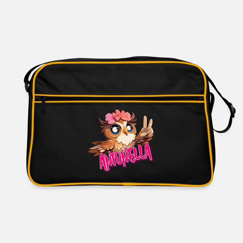 ANTONELLA - Schöner Mädchen Name mit süßer EULE Retro Tasche