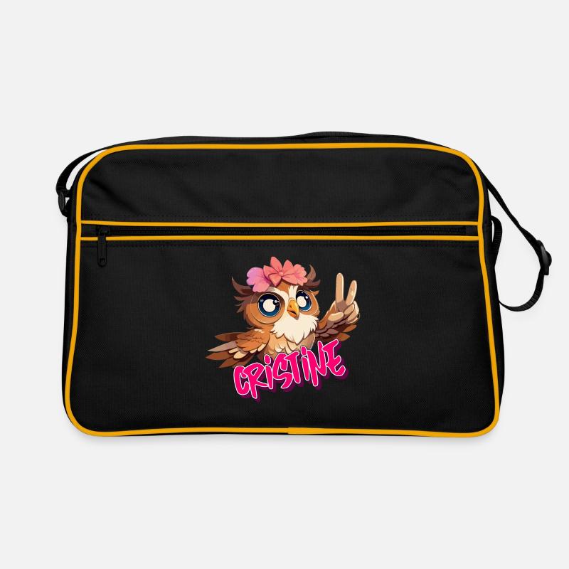 CRISTINE - Schöner Mädchen Name mit süßer EULE Retro Tasche
