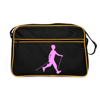 Hiker hiking with Nordic walking - Retro Bag - black/gold - Front