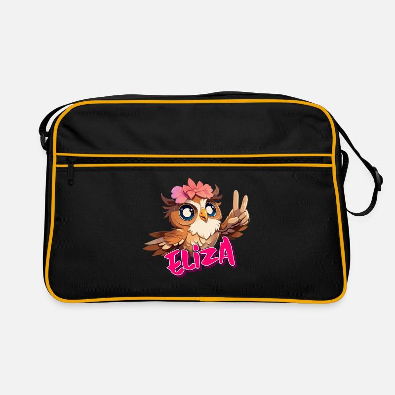 ELIZA - Schöner Mädchen Name mit süßer EULE Retro Tasche