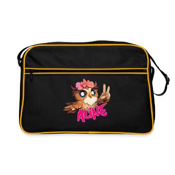 ALINE - Schöner Mädchen Name mit süßer EULE - Retro Tasche - Schwarz/Gold - Vorne