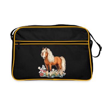Pferd auf Wiese - Retro Tasche - Schwarz/Gold - Vorne