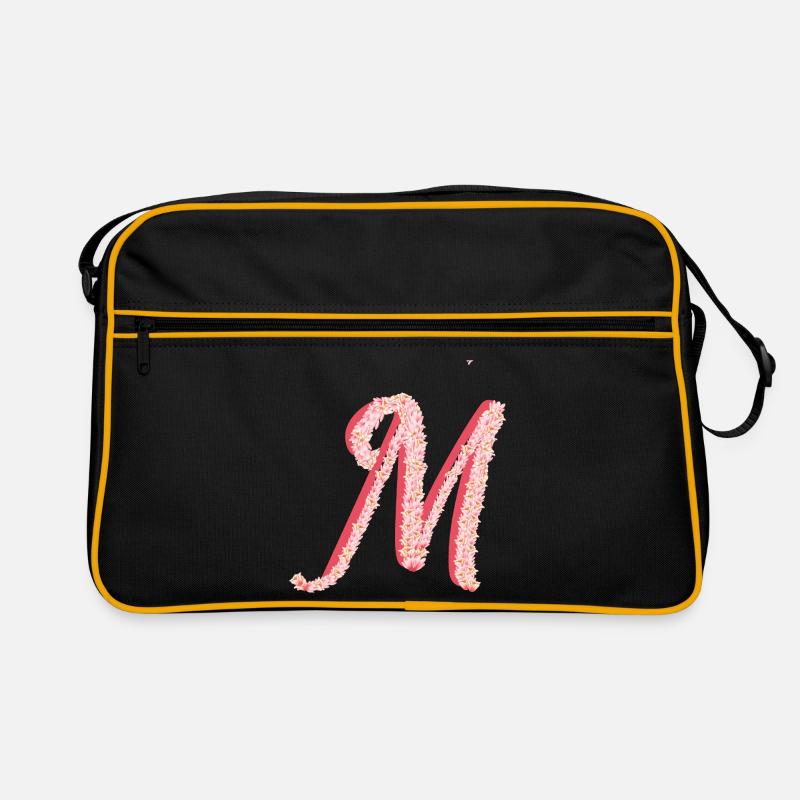 Initial M aus rosa Blüten Retro Tasche