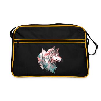 Wolf Wolf's Head Forest Nature Mountains Wilderness Colorful - Retro Bag - black/gold - Front