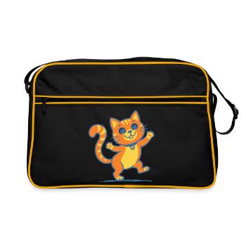 Chat Orange Souriant - Sac Retro - noir/or - Devant