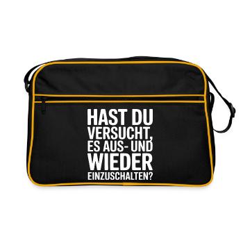 Hast du es aus- und wieder einschalten? - Retro Tasche - Schwarz/Gold - Vorne
