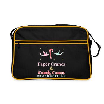 Papierkraniche und Zuckerstangen-Weihnachtsorigami - Retro Tasche - Schwarz/Gold - Vorne