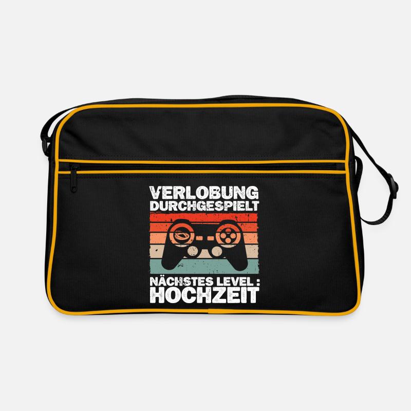 Hochzeit Gaming Junggesellenabschied Spruch - Retro Tasche - Schwarz/Gold