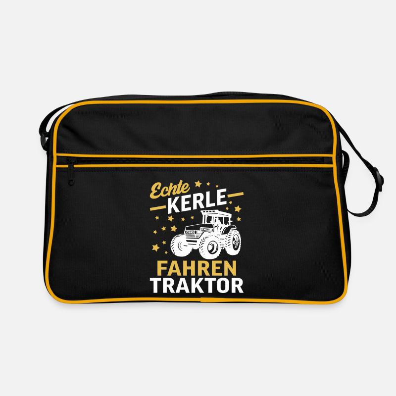echte kerle fahren traktor geschenk landwirt bauer - Retro Tasche - Schwarz/Gold