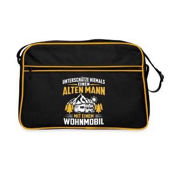 Alten mann mit einem Wohnmobi - Retro Tasche - Schwarz/Gold - Vorne