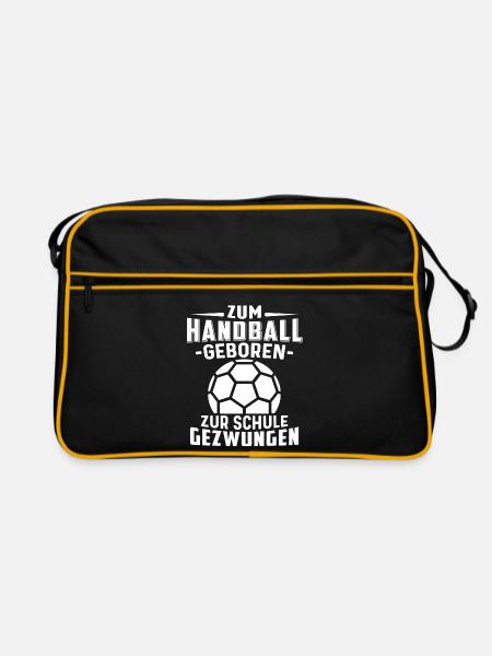 Zum Handball geboren zur Schule gezwungen Handball - Retro Tasche - Schwarz/Gold - Vorne