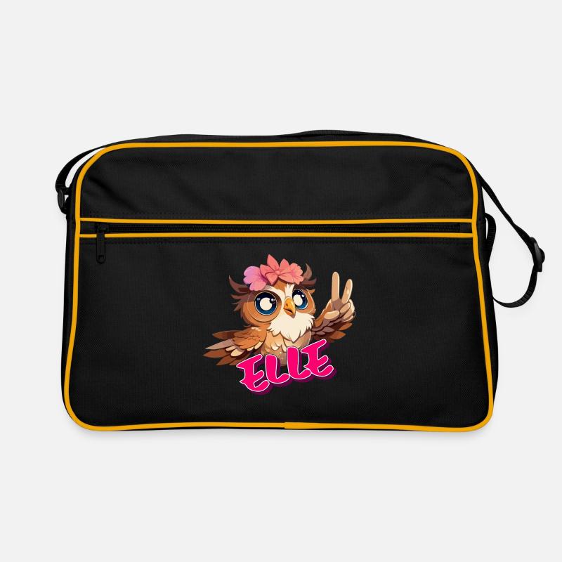 ELLE - Schöner Mädchen Name mit süßer EULE Retro Tasche