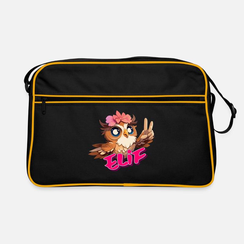 ELIF - Schöner Mädchen Name mit süßer EULE Retro Tasche