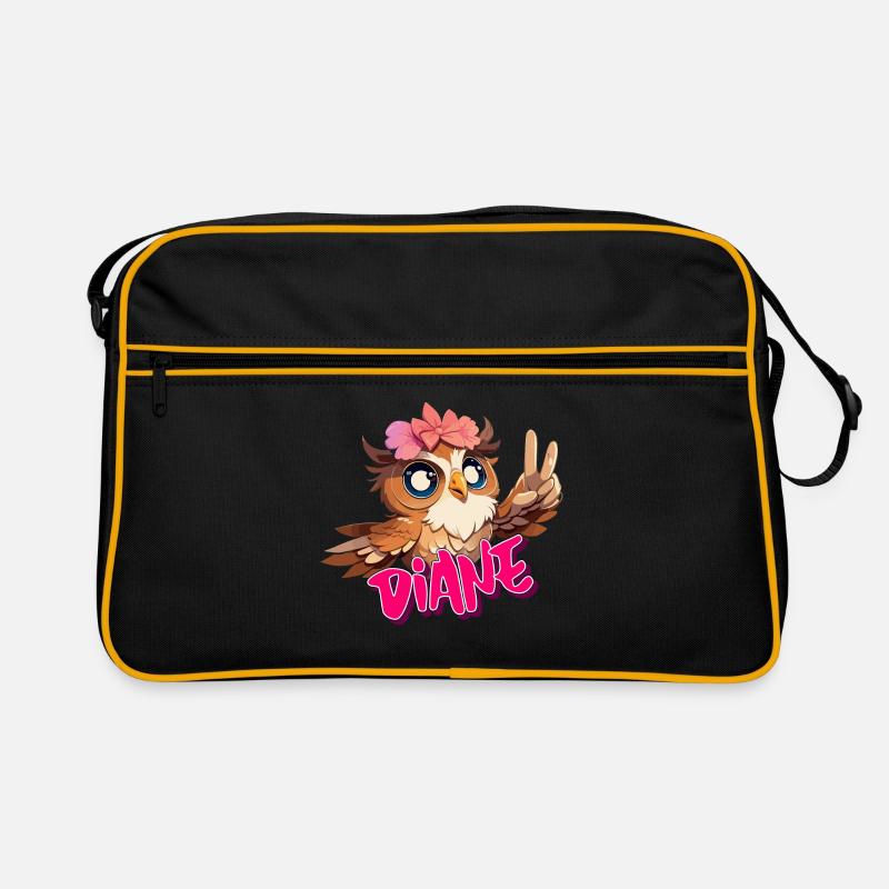 DIANE - Schöner Mädchen Name mit süßer EULE Retro Tasche