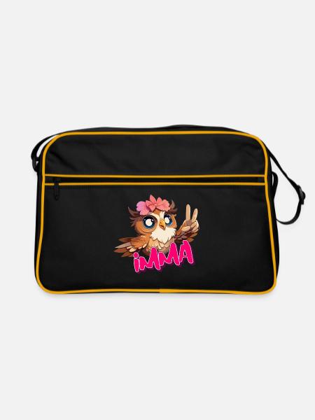 IMMA - Schöner Mädchen Name mit süßer EULE - Retro Tasche - Schwarz/Gold - Vorne