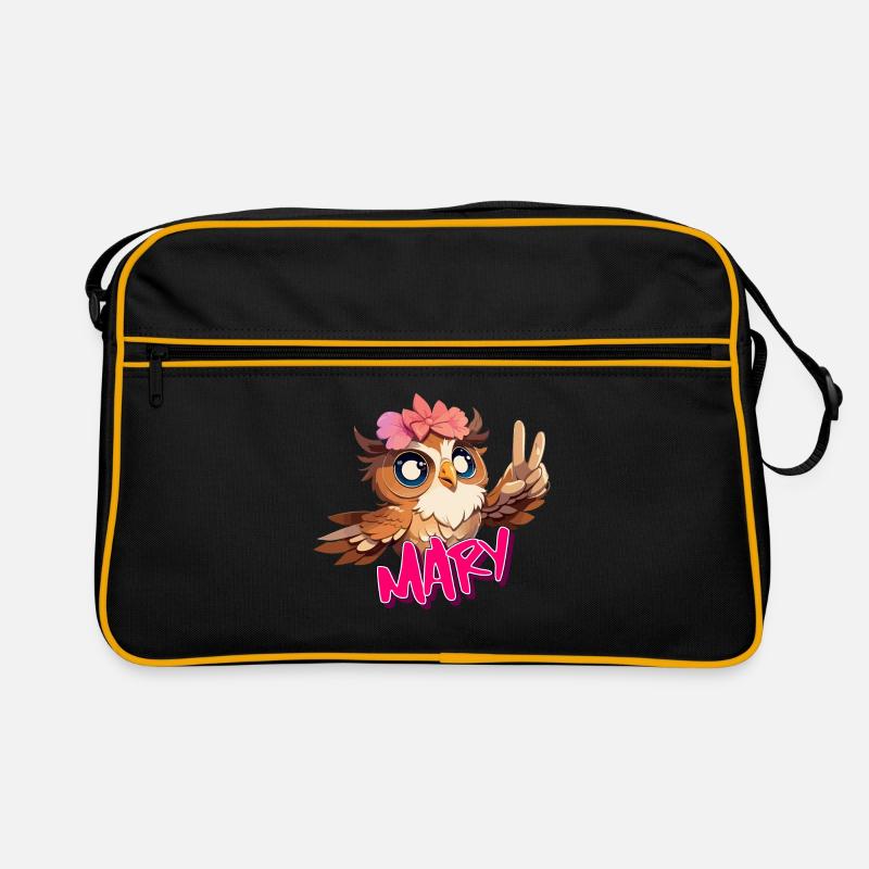 MARY - Schöner Mädchen Name mit süßer EULE Retro Tasche
