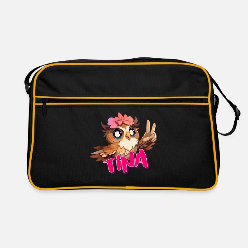 TINA - Schöner Mädchen Name mit süßer EULE Retro Tasche