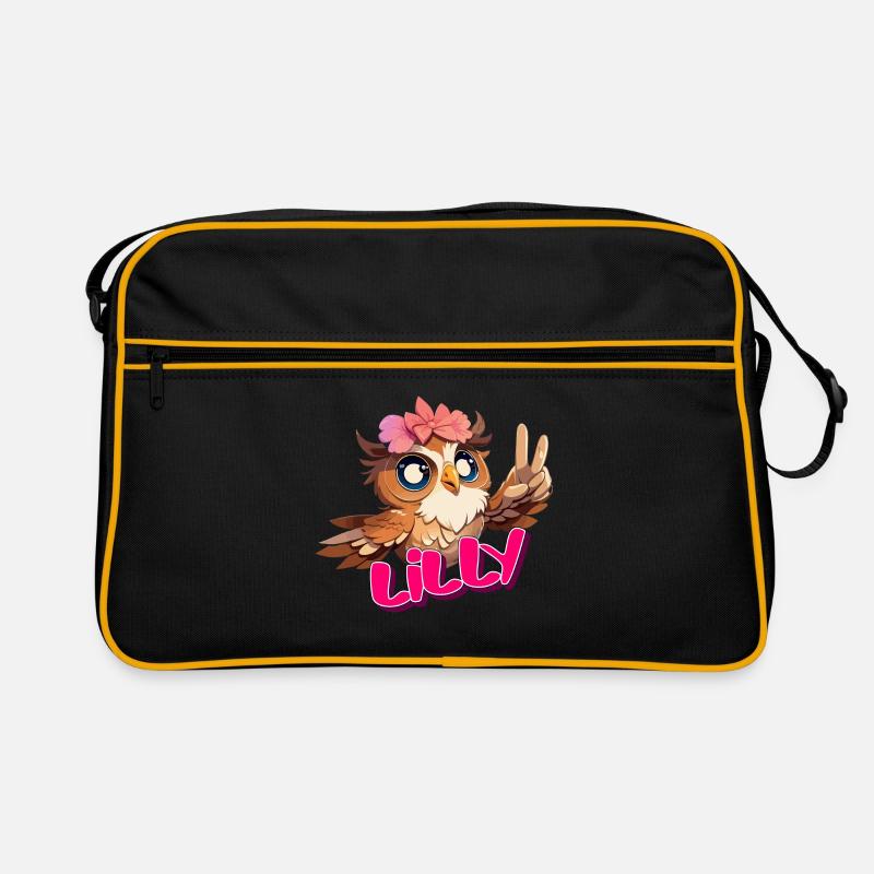 LILLY - Schöner Mädchen Name mit süßer EULE Retro Tasche