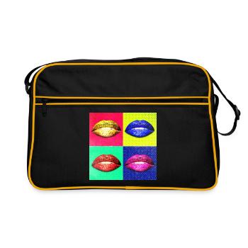 Lèvres colorées (Pop Art, Demi-teinte) - Sac Retro - noir/or - Devant