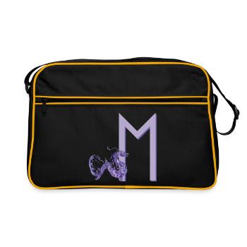lila drachen mit rune m - Retro Tasche - Schwarz/Gold - Vorne
