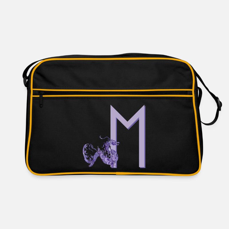 lila drachen mit rune m - Retro Tasche - Schwarz/Gold