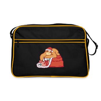 Faultier als Weihnachtsmann mit Weihnachtsgeschenk - Retro Tasche - Schwarz/Gold - Vorne