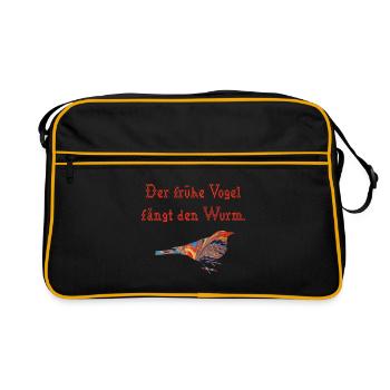 der fruehe vogel faengt den wurm e 58 - Retro Tasche - Schwarz/Gold - Vorne