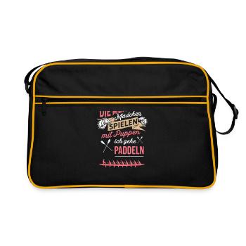 Mädchen spielen mit Puppen - Ich gehe Paddeln - Retro Tasche - Schwarz/Gold - Vorne