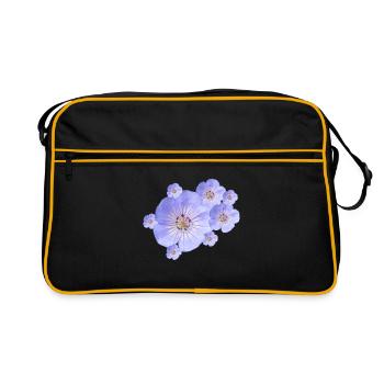wundervolle blaue Blumen, Blüten, Natur, Garten - Retro Tasche - Schwarz/Gold - Vorne