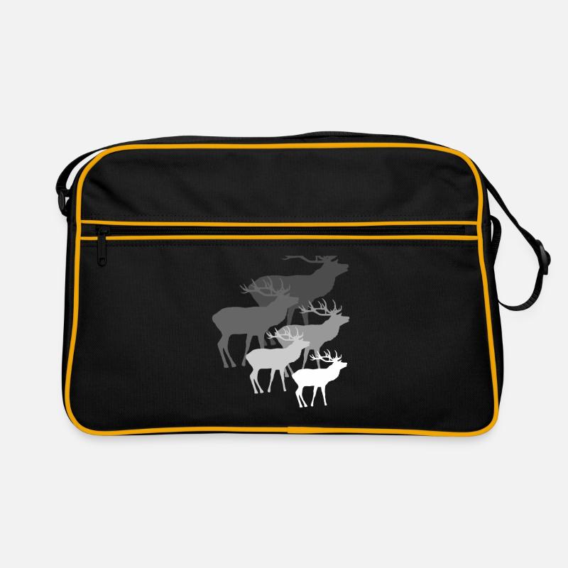 Hirsche mit Geweih, Hirsch, Rehbock, Rotwild, grau Retro Tasche