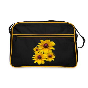 fleurs de coneflower floraison jaune, pétales, floral, - Sac Retro - noir/or - Devant