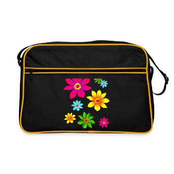 fleurs colorées, colorées, épanouies, fleurs, fleuries - Sac Retro - noir/or - Devant