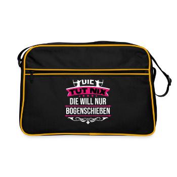 Die tut nix die will nur Bogenschießen Pfeil Bogen - Retro Tasche - Schwarz/Gold - Vorne