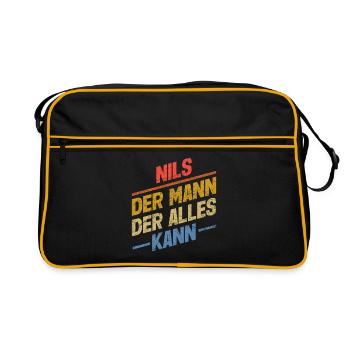 Nils Der Mann Der Alles Kann Vorname Nils - Retro Tasche - Schwarz/Gold - Vorne