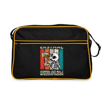 Erstmal Hopfen und Malz Wiederfinden Skelett Bier - Retro Tasche - Schwarz/Gold - Vorne