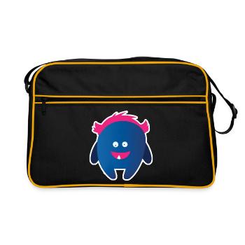 Monstre bleu mignon | Créature aux cheveux roses drôles - Sac Retro - noir/or - Devant