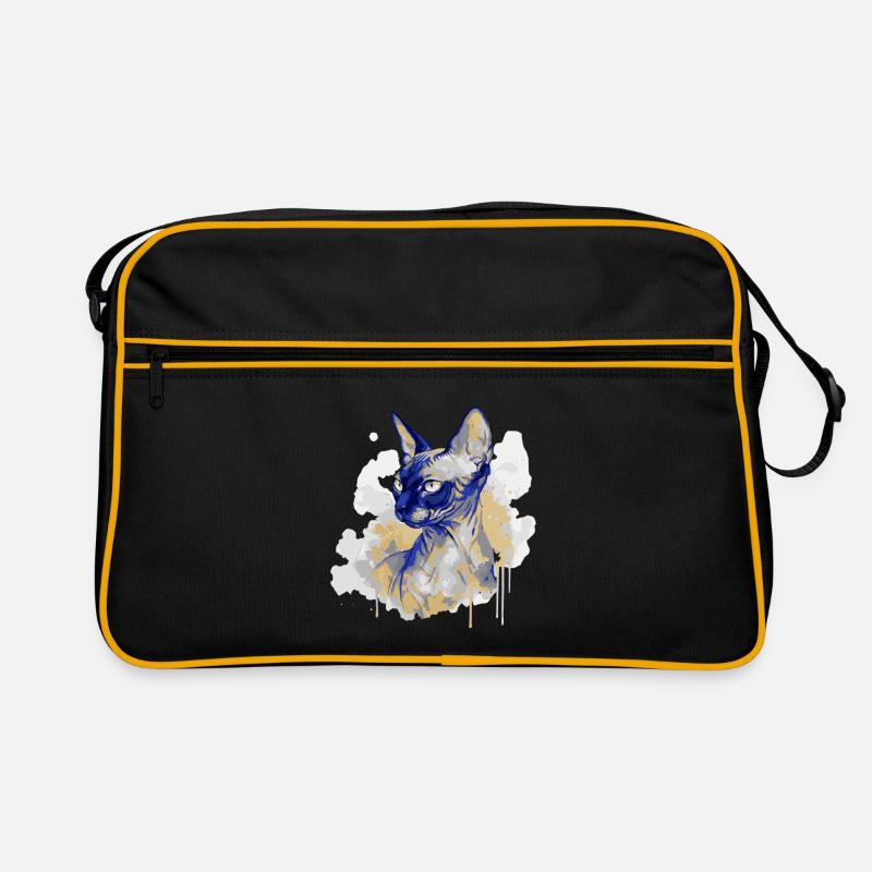 Sphynx Katzenkunst Aquarell - Retro Tasche - Schwarz/Gold