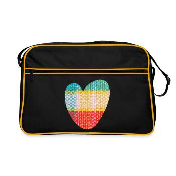 Heart Fabric Textile Love Love Pattern Valentine's Day - Retro Bag - black/gold - Front