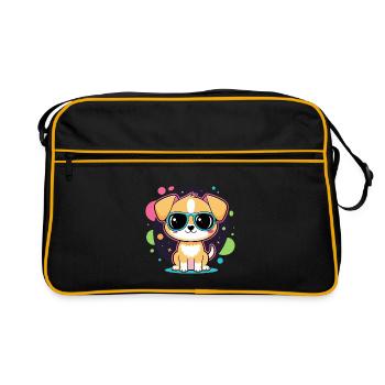 Chiot néon avec lunettes - Sac Retro - noir/or - Devant