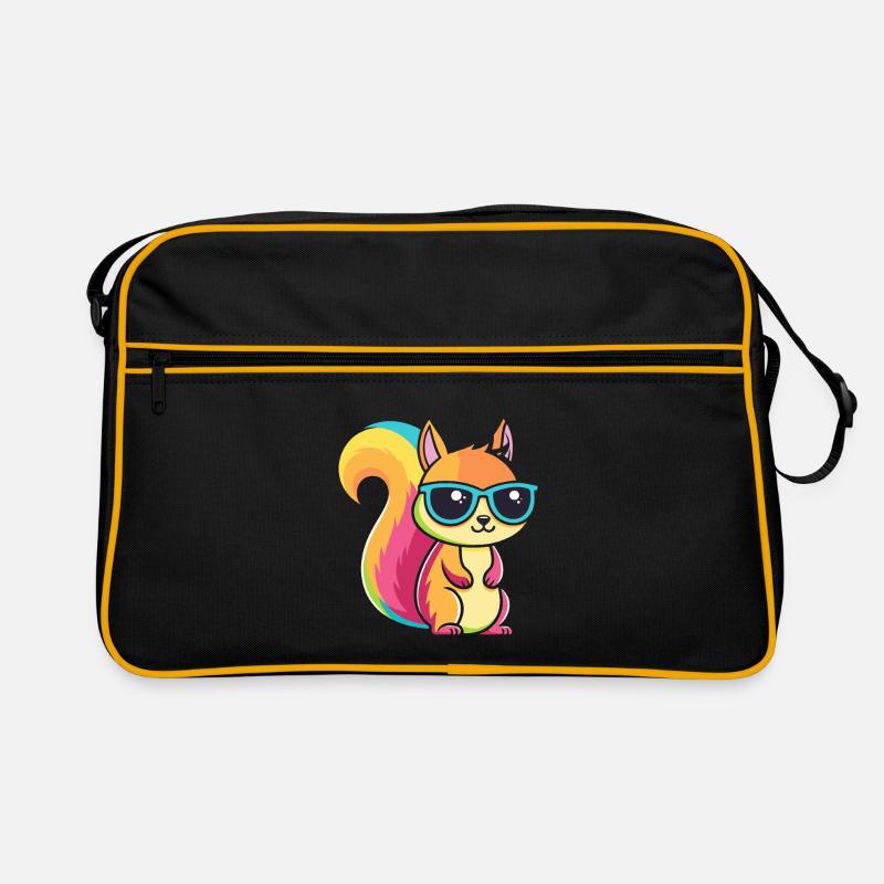 Regenbogen-Eichhörnchen mit Brille Retro Tasche