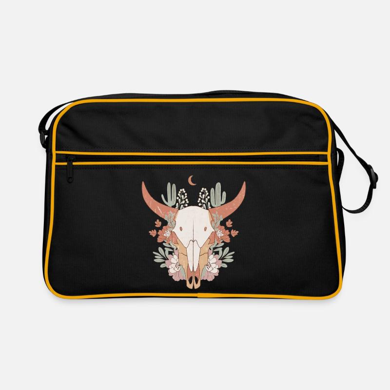 Kuh Schädel mit Blumen Western Boho Print Retro Tasche