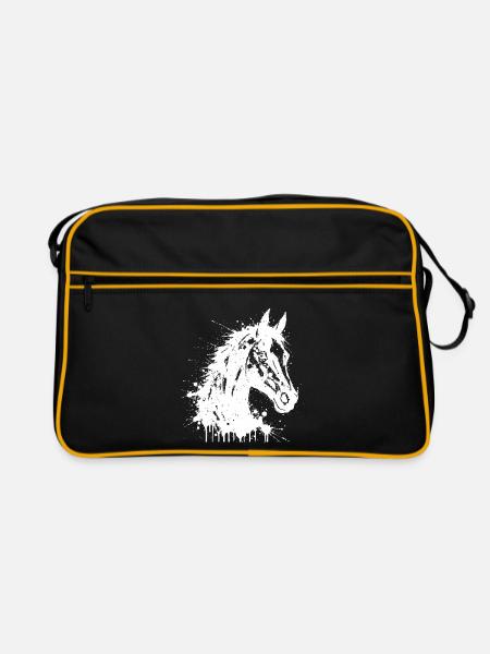 Pferde-Stil Ink Splash Reitkunst Weiß - Retro Tasche - Schwarz/Gold