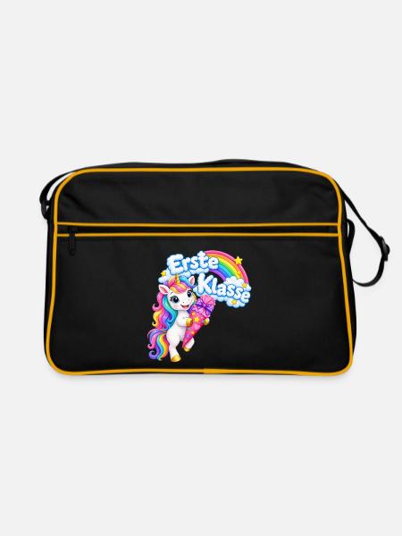 Erste Klasse Einhorn  - Retro Tasche - Schwarz/Gold