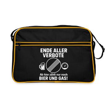 Ende aller Verbote - Bier und Gas - Retro Tasche - Schwarz/Gold - Vorne