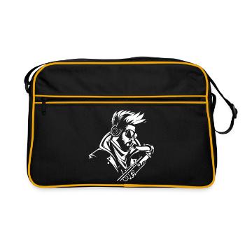 Saxophonist Skizze - Retro Tasche - Schwarz/Gold - Vorne
