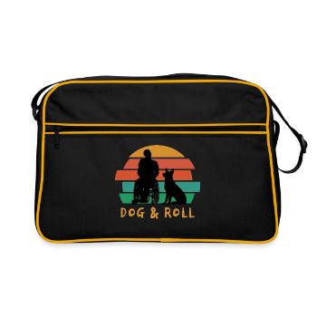 Rollstuhlfahrer mit Hund Spruch Dog and Roll - Retro Tasche - Schwarz/Gold - Vorne